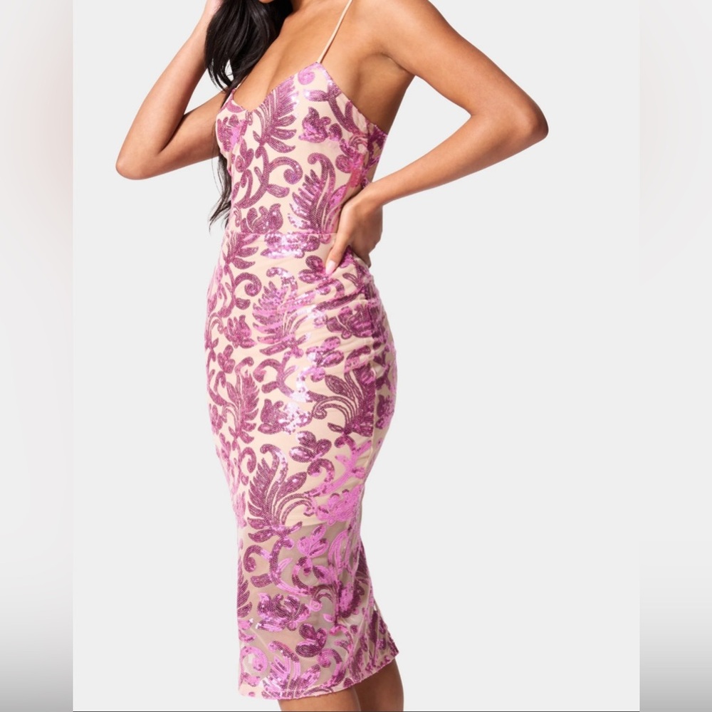 bebe Strapless Pink Sequin Dress